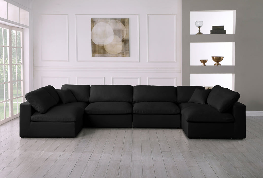 Serene - Linen Textured Fabric Deluxe Comfort Modular Sectional 6 Piece - Black - Fabric