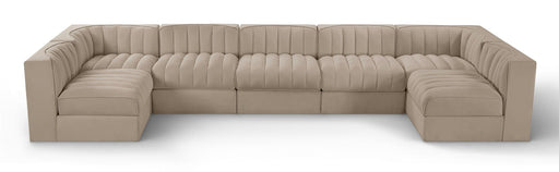 Rummi - Velvet Performance Fabric Upholstered 7 Piece Modular Sectional (With 2 Corner Chairs) - Stylish Home Furniture