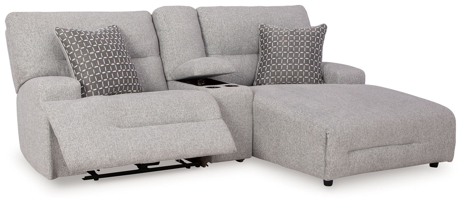 Acklen Place - 4 Pc. - 3-Piece Power Reclining Sectional Sofa With Raf Chaise, Wide Seat Power Recliner - Pewter - Stylish Home Furniture