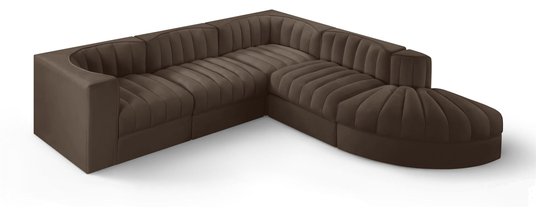 Rummi - Velvet Performance Fabric Upholstered 5 Piece Modular Sectional - Stylish Home Furniture