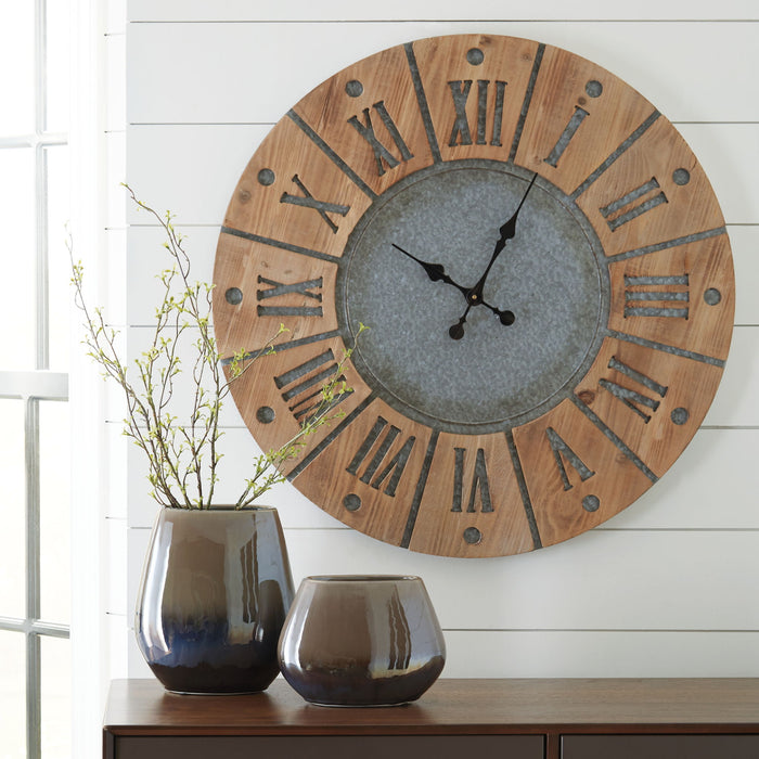 Payson - Wall Clock - Antique Gray / Natural - Stylish Home Furniture