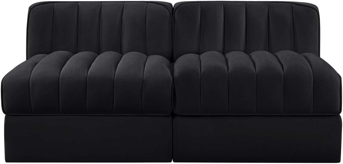 Rummi - Velvet Performance Fabric Upholstered 2 Piece Modular Armless Loveseat - Stylish Home Furniture