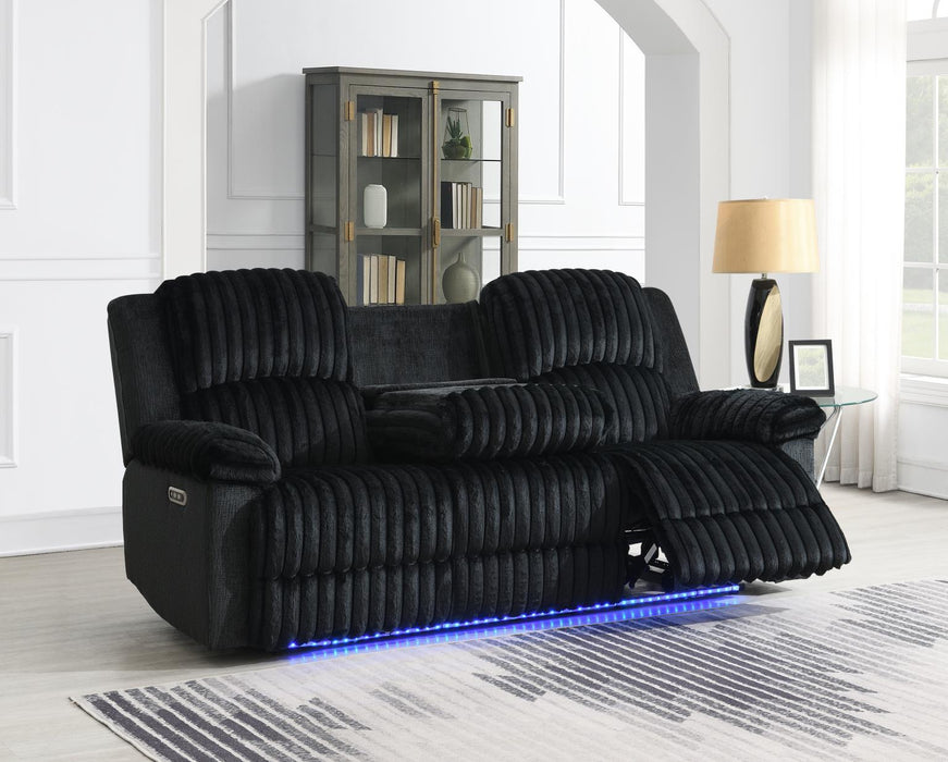 U161 - Corduroy Power LED Reclining Loveseat With Bluetooth Speaker - Black