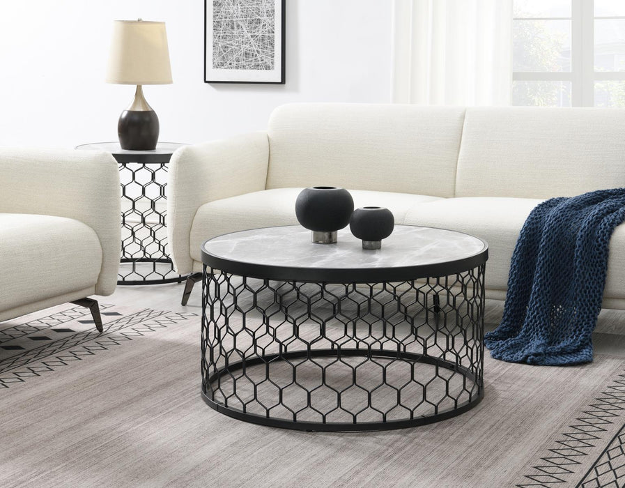 T155 - Coffee Table & 2 End Tables - Black / Silver Sparkle