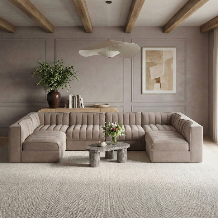 Rummi - Armless Velvet Performance Fabric Upholstered 6 Piece Modular Sectional - Stylish Home Furniture