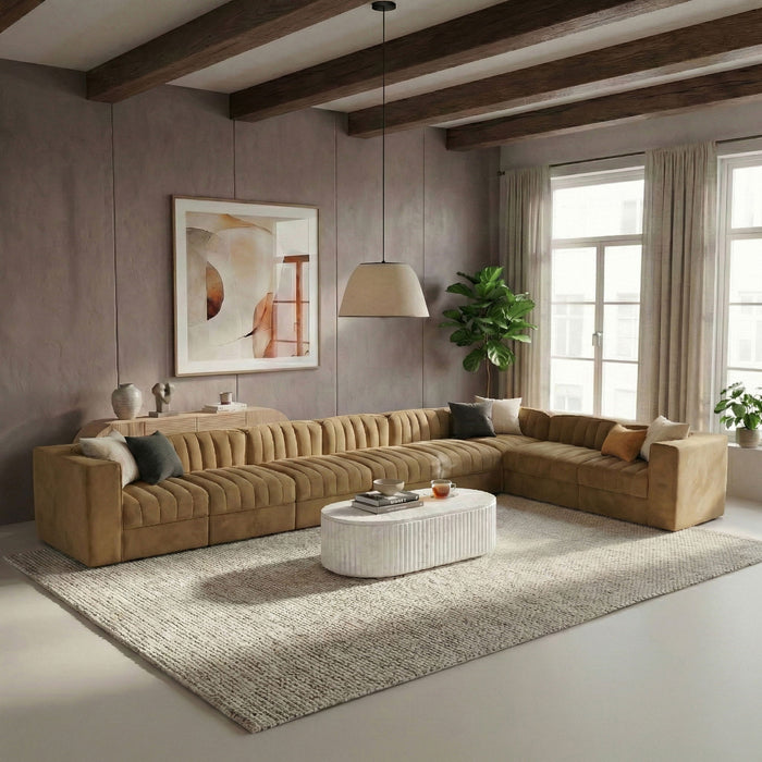 Rummi - Velvet Performance Fabric Upholstered 8 Piece Modular Sectional (With 3 Corner Chairs) - Stylish Home Furniture