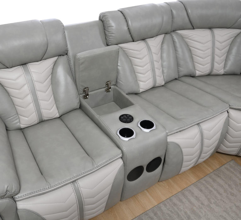 U55 - 3 Piece Power Sectional With Bluetooth Speaker, And Wireless Charger, Multi Color LED - Gray / Beige