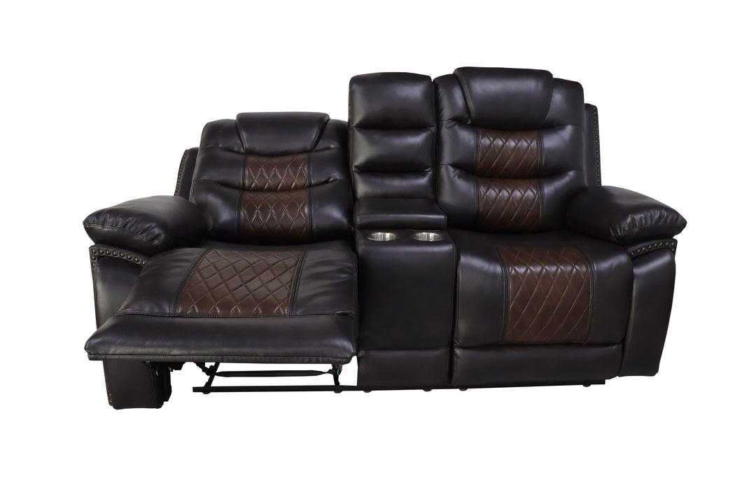 Nikko - Console Loveseat With Dual Recliners - Two Tone Brown