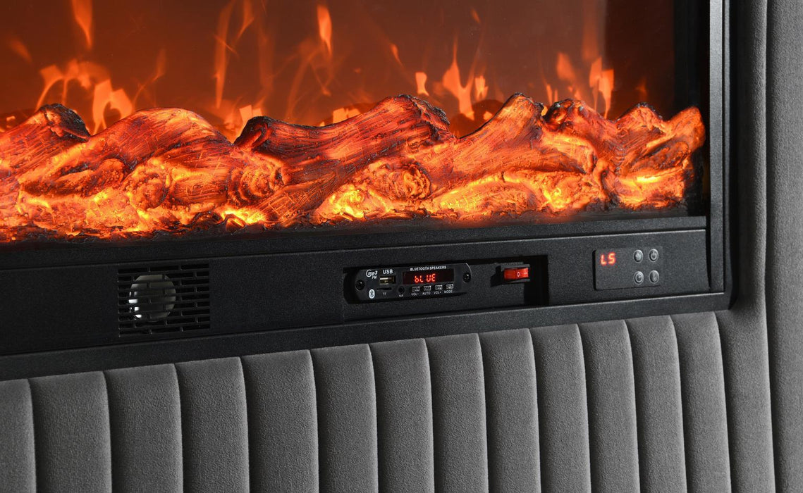 B544 - Velvet Bed With Fireplace & Bluetooth Speaker & USB