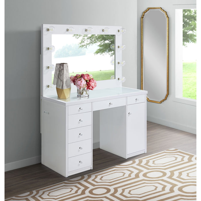 Amia - Complete Vanity With Lightbulbs - Glossy White - Stylish Home Furniture