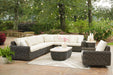 Kimora - 7 Pc. - 4-Piece Outdoor Sectional, Swivel Glider Lounge, Cocktail Table, End Table - Beige / Dark Brown - Stylish Home Furniture