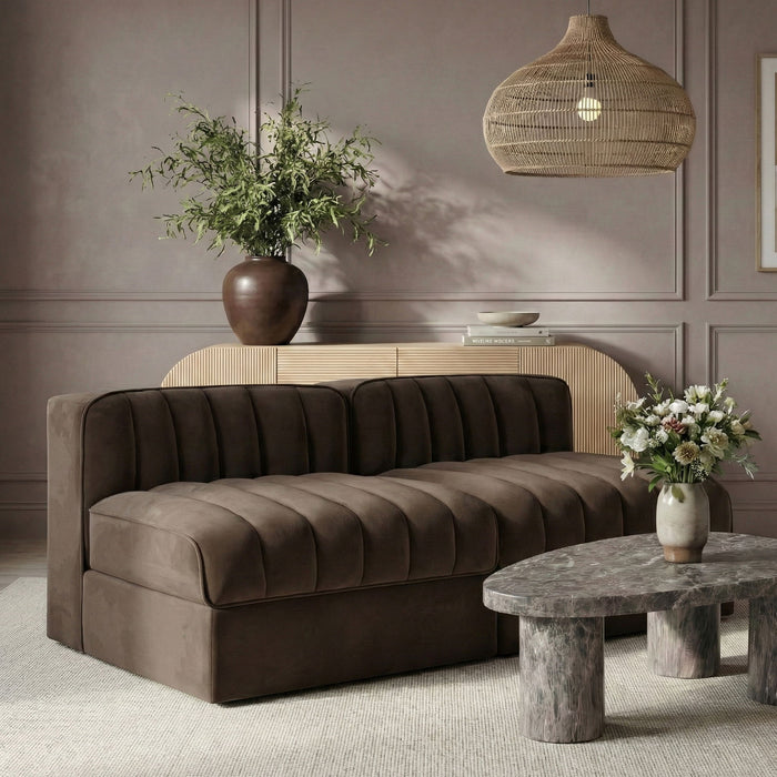 Rummi - Velvet Performance Fabric Upholstered 2 Piece Modular Armless Loveseat - Stylish Home Furniture