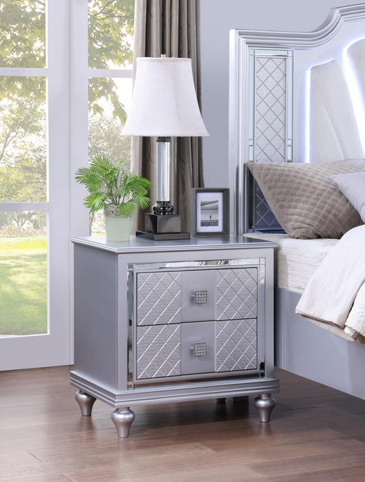 B048 - Nightstand With USB - Shimmer Silver
