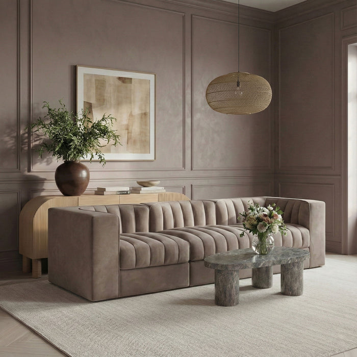 Rummi - Velvet Performance Fabric Upholstered 3 Piece Modular Sofa - Stylish Home Furniture