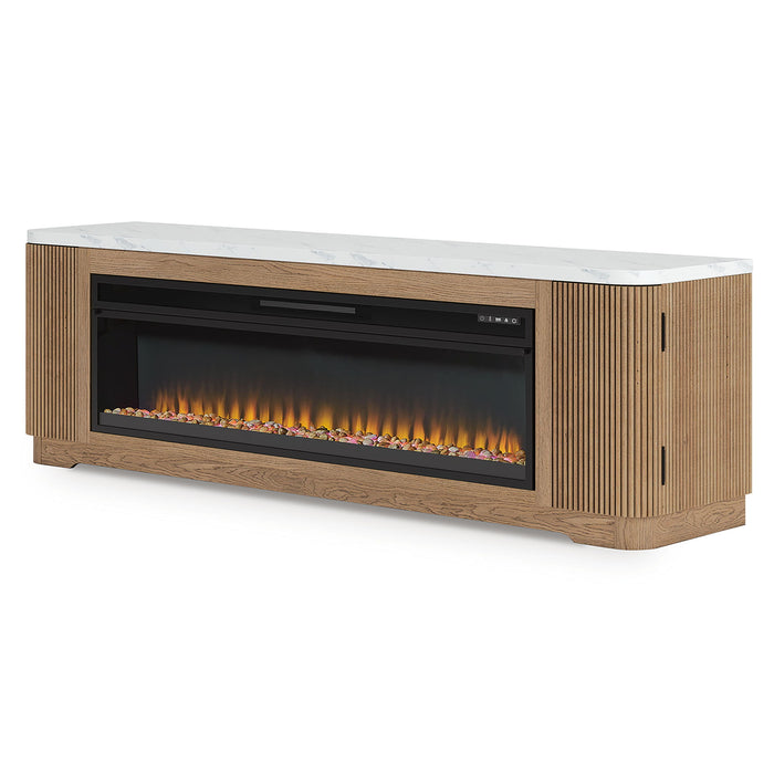 Camdill - 80" TV Stand With Electric Fireplace - Light Brown - Stylish Home Furniture