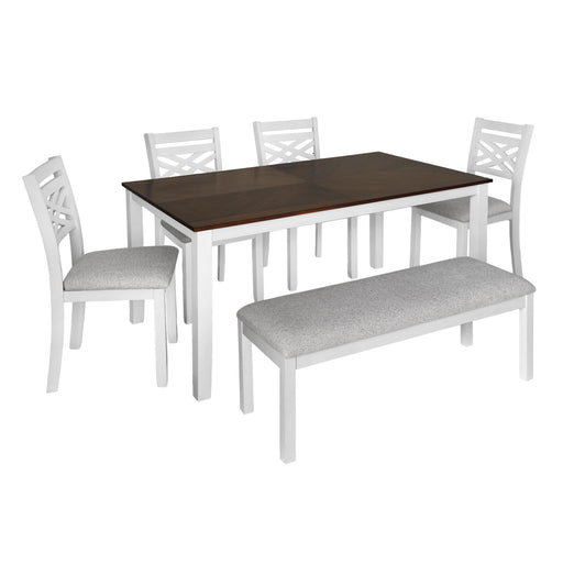Brooks - 6 Piece Dining Set With Table, 4 Wood Back And Upholstered Seat Chairs, And Bench - Stylish Home Furniture