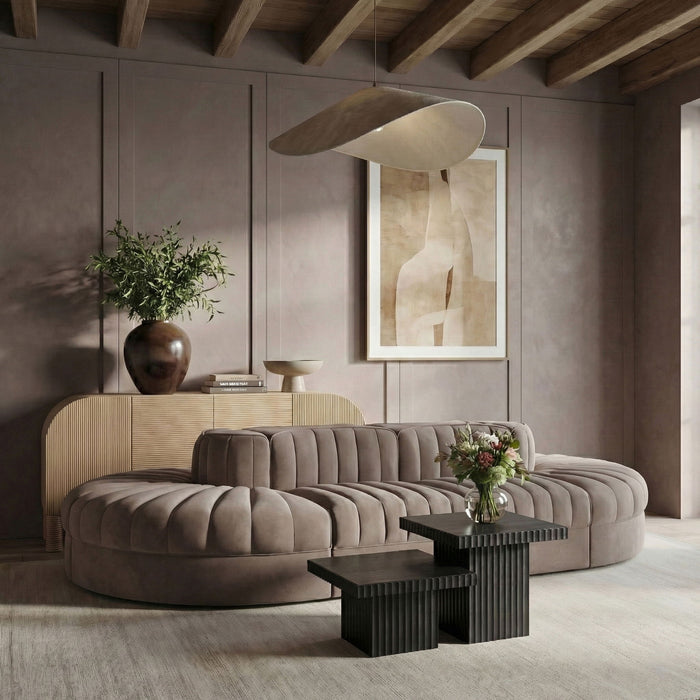 Rummi - Oval Velvet Performance Fabric Upholstered 8 Piece Modular Sectional - Stylish Home Furniture