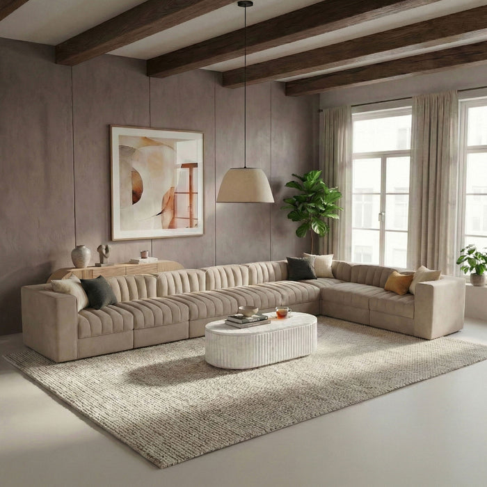 Rummi - Velvet Performance Fabric Upholstered 8 Piece Modular Sectional (With 3 Corner Chairs) - Stylish Home Furniture