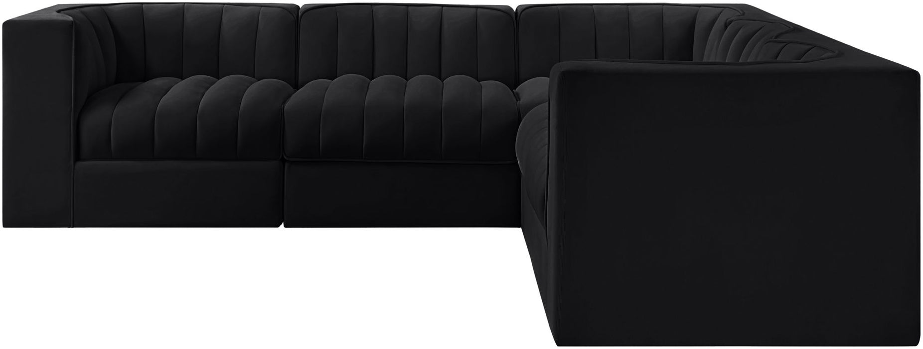 Rummi - Symmetrical Velvet Performance Fabric Upholstered 5 Piece Modular Sectional - Stylish Home Furniture