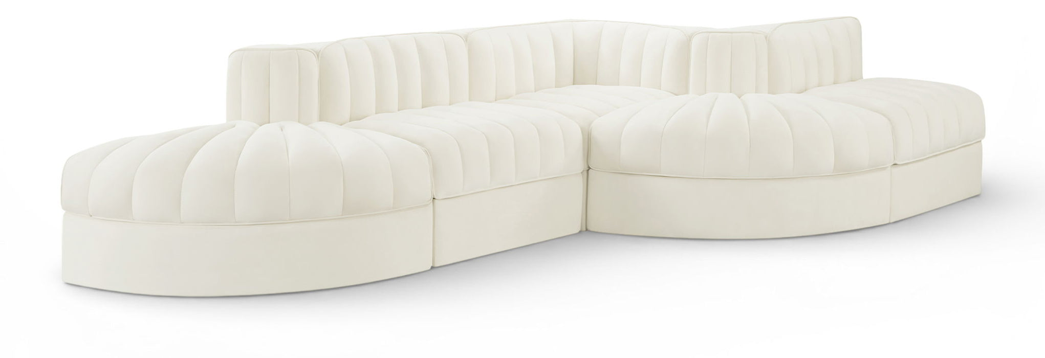 Rummi - Rounded Velvet Performance Fabric Upholstered 5 Piece Modular Sectional - Stylish Home Furniture