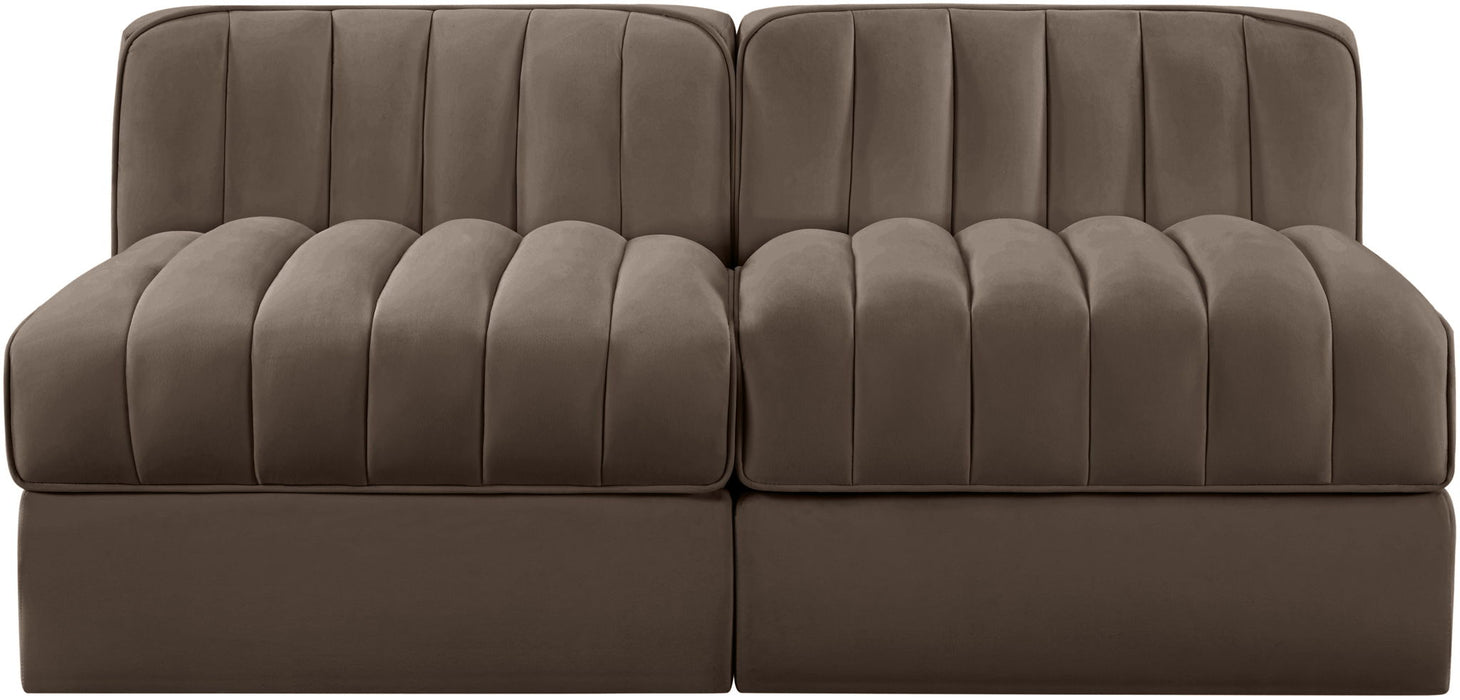 Rummi - Velvet Performance Fabric Upholstered 2 Piece Modular Armless Loveseat - Stylish Home Furniture