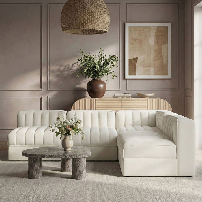 Rummi - Armless Velvet Performance Fabric Upholstered 4 Piece Modular Sectional - Stylish Home Furniture