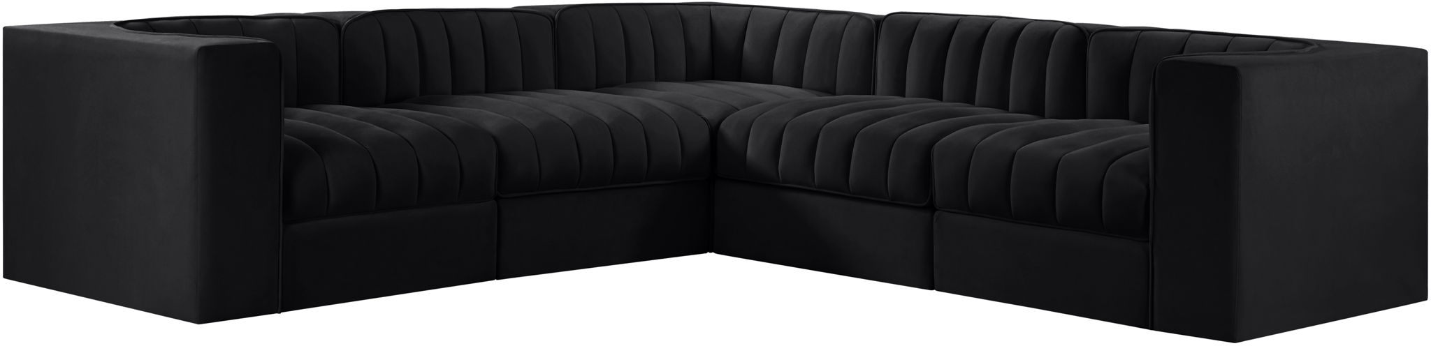 Rummi - Symmetrical Velvet Performance Fabric Upholstered 5 Piece Modular Sectional - Stylish Home Furniture