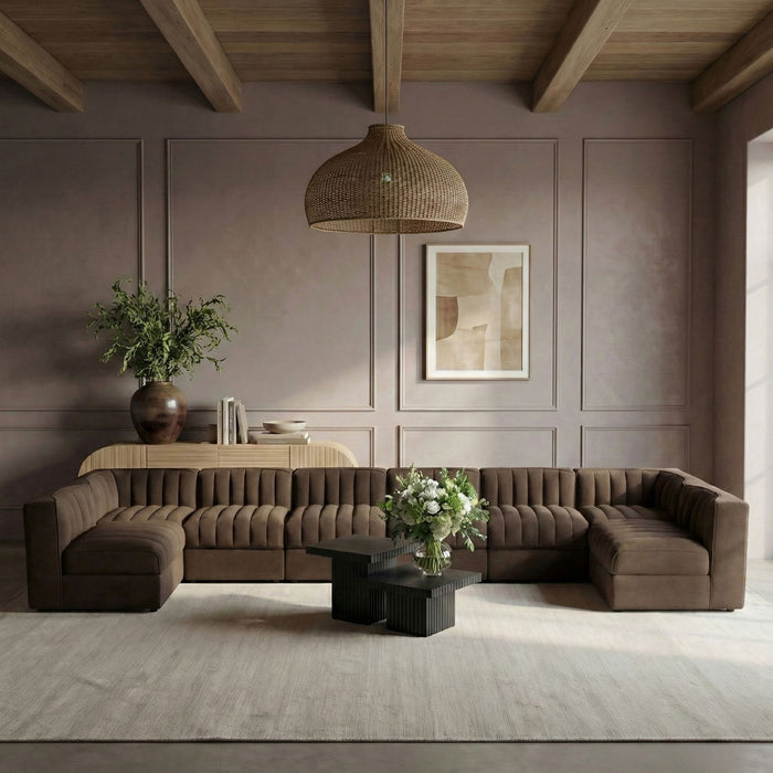 Rummi - Velvet Performance Fabric Upholstered 8 Piece Modular Sectional (With 2 Corner Chairs) - Stylish Home Furniture