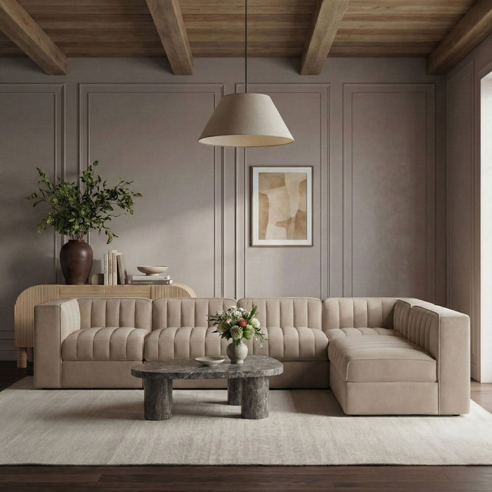 Rummi - Velvet Performance Fabric Upholstered 6 Piece Modular Sectional - Stylish Home Furniture