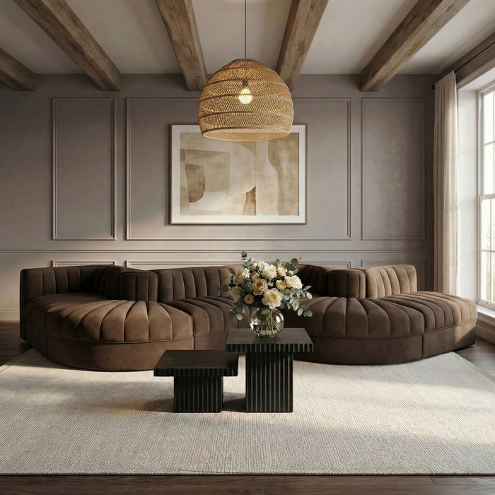 Rummi - Rounded Velvet Performance Fabric Upholstered 6 Piece Modular Sectional - Stylish Home Furniture