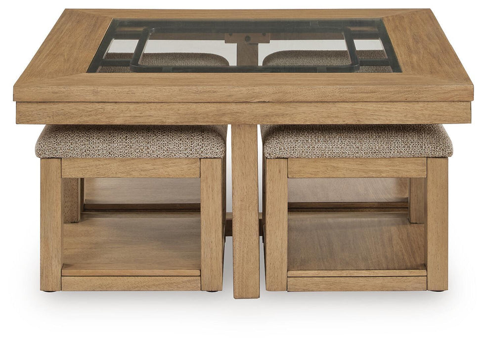 Wittenmyer - Cocktail Table With 4 Stools (Set of 5) - Natural / Black