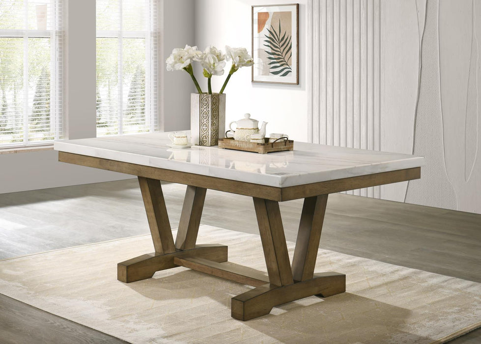 D074 - Rectangular Dining Table - Dark Dry Brush / Bianco Crown Marble