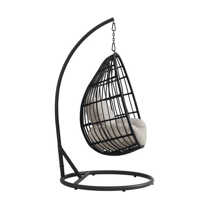 Playa - Swing Egg Chair With Base And Pillar - Dark Gray / Beige - Stylish Home Furniture