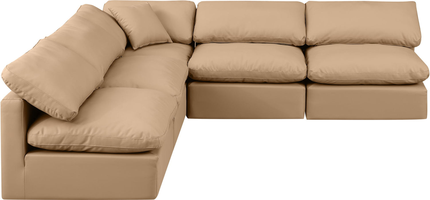 Indulge - Faux Leather 5 Piece Modular Corner Armless Sectional - Tan