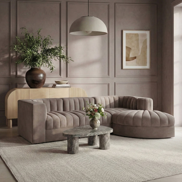 Rummi - Velvet Performance Fabric Upholstered 4 Piece Modular Sectional, With Reverse Corner Chair - Stylish Home Furniture