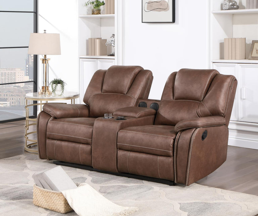 U120 - Motion Loveseat With Bluetooth Speaker, Wireless Charger - Brown