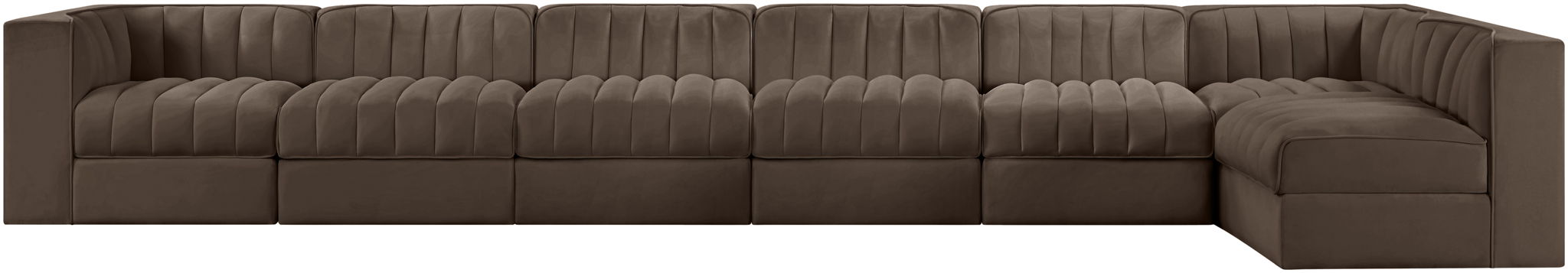 Rummi - Velvet Performance Fabric Upholstered 7 Piece Modular Sectional, L-Shaped (Right) - Stylish Home Furniture