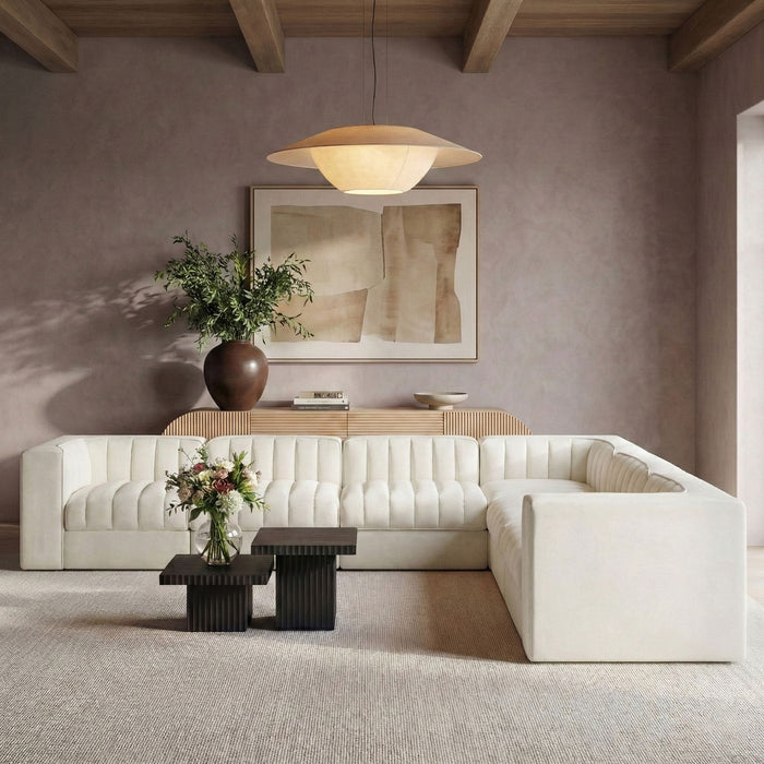 Rummi - Symmetrical Velvet Performance Fabric Upholstered 7 Piece Modular Sectional (With 3 Corner Chairs) - Stylish Home Furniture