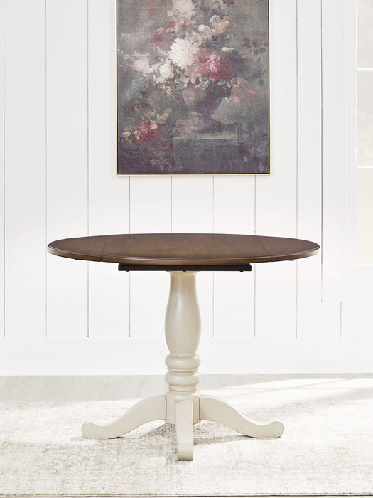Wirloni - Round Dining Room Drop Leaf Table - Antique White / Brown - Stylish Home Furniture