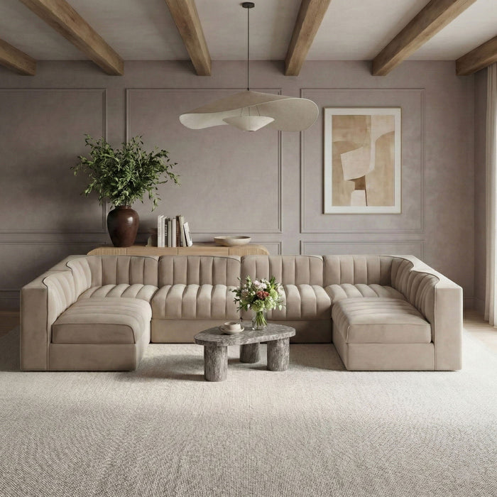 Rummi - Armless Velvet Performance Fabric Upholstered 6 Piece Modular Sectional - Stylish Home Furniture