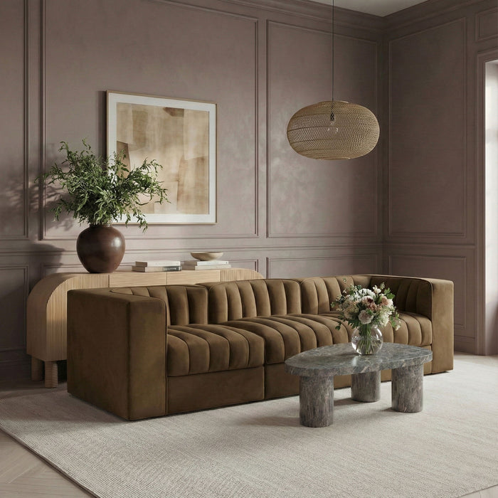 Rummi - Velvet Performance Fabric Upholstered 3 Piece Modular Sofa - Stylish Home Furniture