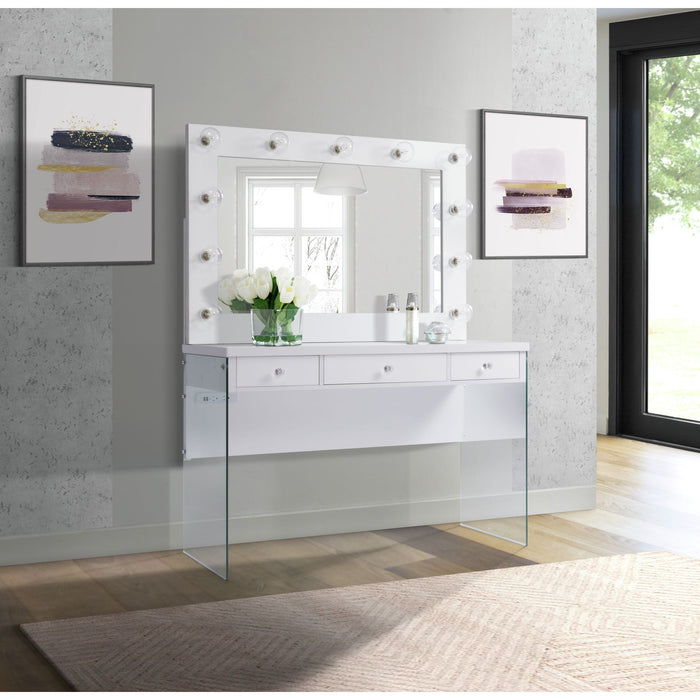 Jacey - Complete Vanity With Lightbulbs - Glossy White - Stylish Home Furniture