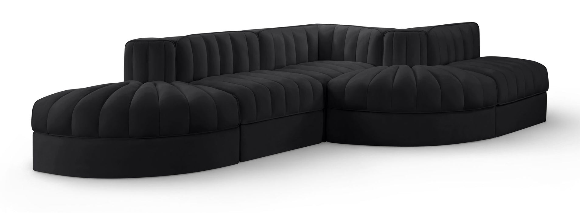 Rummi - Rounded Velvet Performance Fabric Upholstered 5 Piece Modular Sectional - Stylish Home Furniture