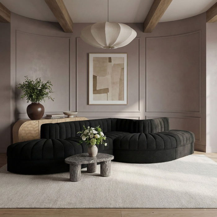 Rummi - Rounded Velvet Performance Fabric Upholstered 5 Piece Modular Sectional - Stylish Home Furniture