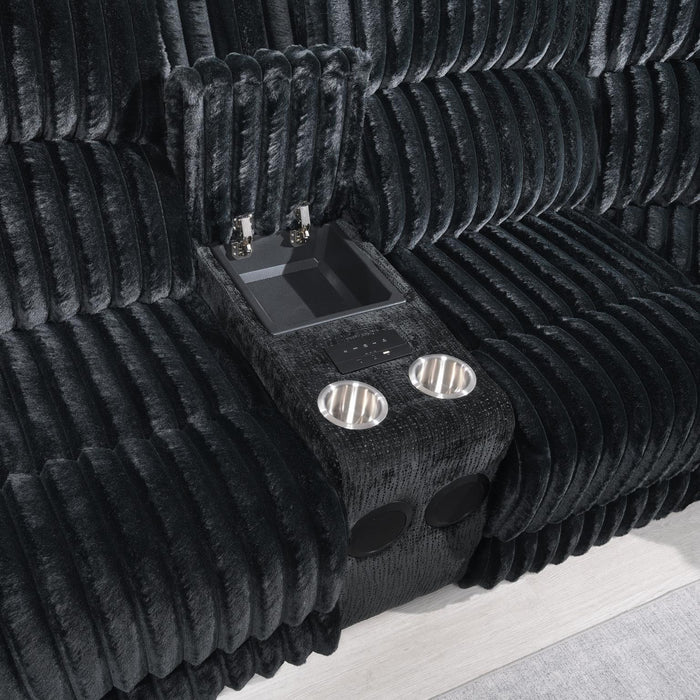 U60 - Corduroy Power 3 Piece Sectional With Bluetooth Speaker, And Wireless Charger - Black