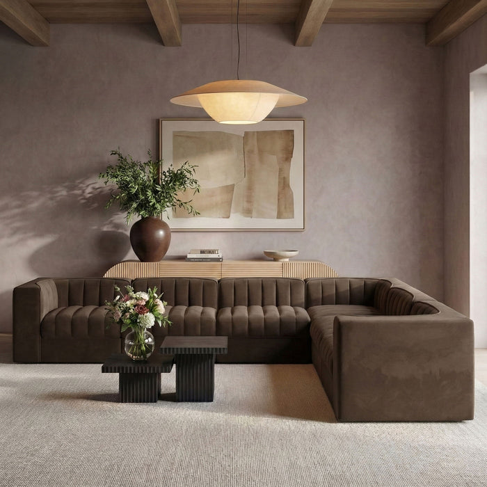 Rummi - Symmetrical Velvet Performance Fabric Upholstered 7 Piece Modular Sectional (With 3 Corner Chairs) - Stylish Home Furniture