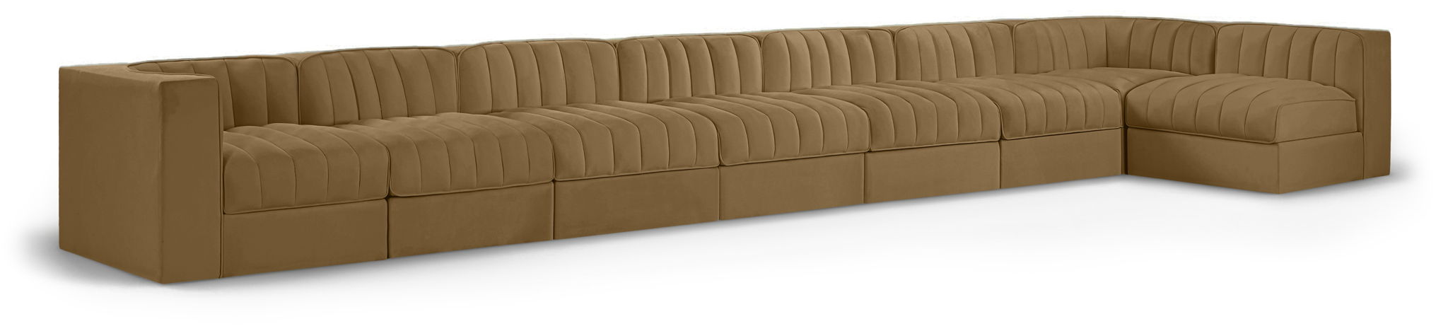 Rummi - Velvet Performance Fabric Upholstered 8 Piece Modular Sectional, L-Shaped (Right) - Stylish Home Furniture