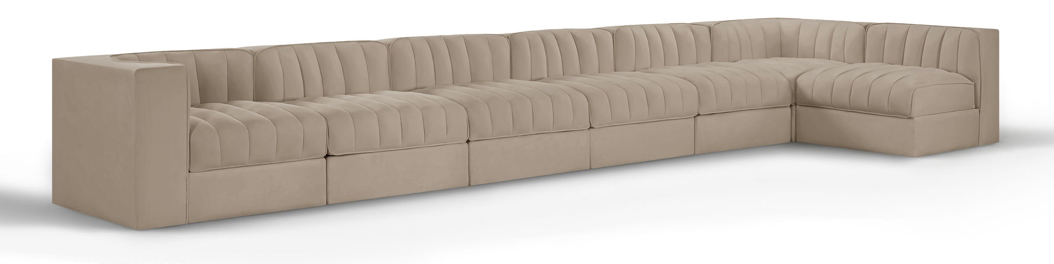 Rummi - Velvet Performance Fabric Upholstered 7 Piece Modular Sectional, L-Shaped (Right) - Stylish Home Furniture