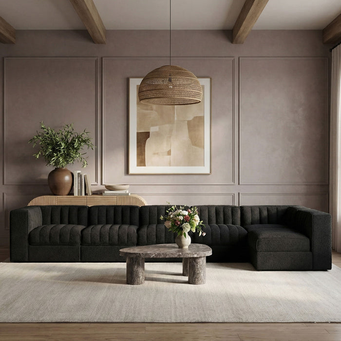 Rummi - Velvet Performance Fabric Upholstered 6 Piece Modular Sectional, L-Shaped (Right) - Stylish Home Furniture