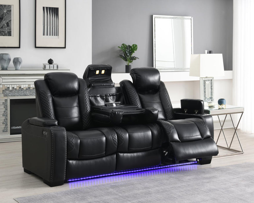 U92 - LED Power Reclining With Power Headrest, And Drop Down Table Sofa - Black